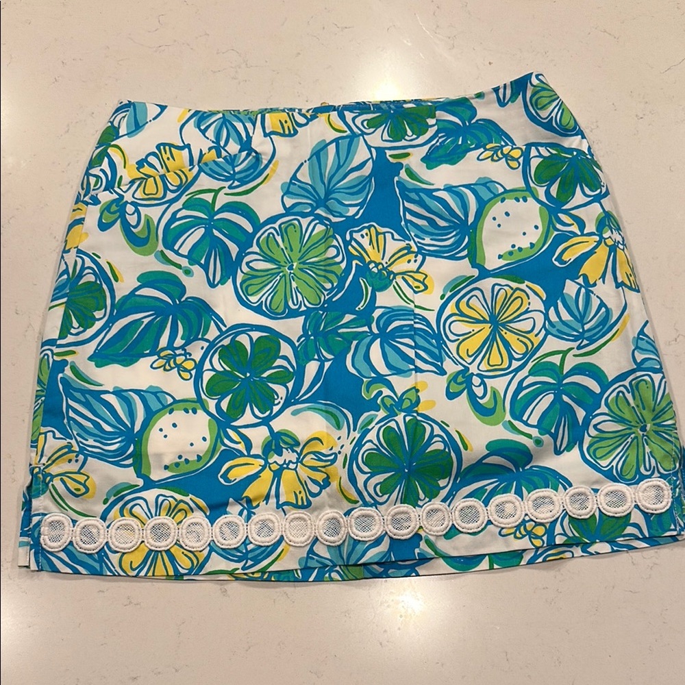 Lilly Pulitzer Floral Print Skirt with Lace Trim